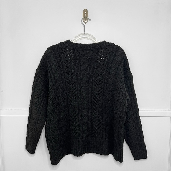 Anthropologie Black Classic Pointelle Cable Knit Cardigan Sweater - Picture 7 of 9